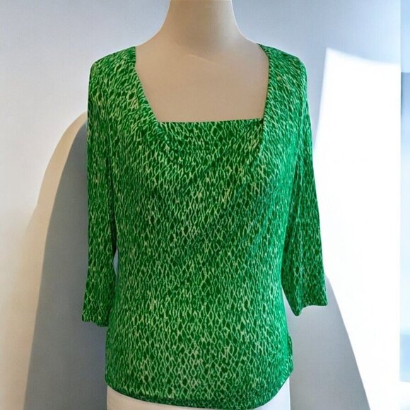 Michael Michael Kors quarter sleeve cowl neck green animal print tunic Small - Picture 2 of 10